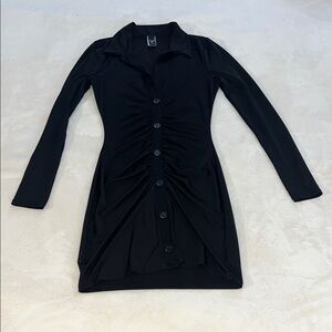 Windsor Black Ruched Button-Up Dress